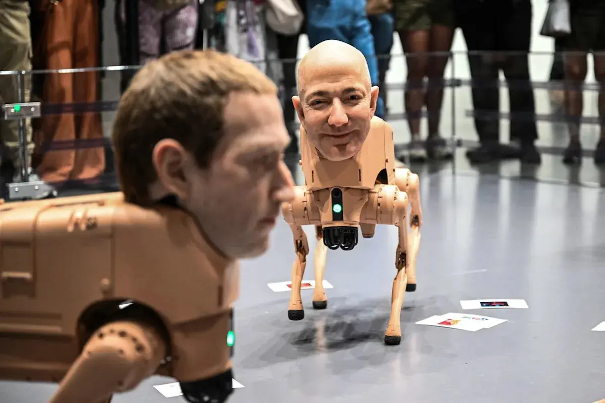 These Elon Musk and Mark Zuckerberg-inspired robot dogs poop AI imagery in the name of art