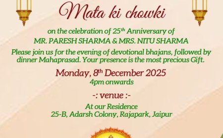 Mata ki chowki invitation with family celebration theme
